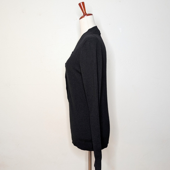 J. Crew Black 100% Cashmere V-Neck Button Front Henley Sweater Size Small - Picture 4 of 6